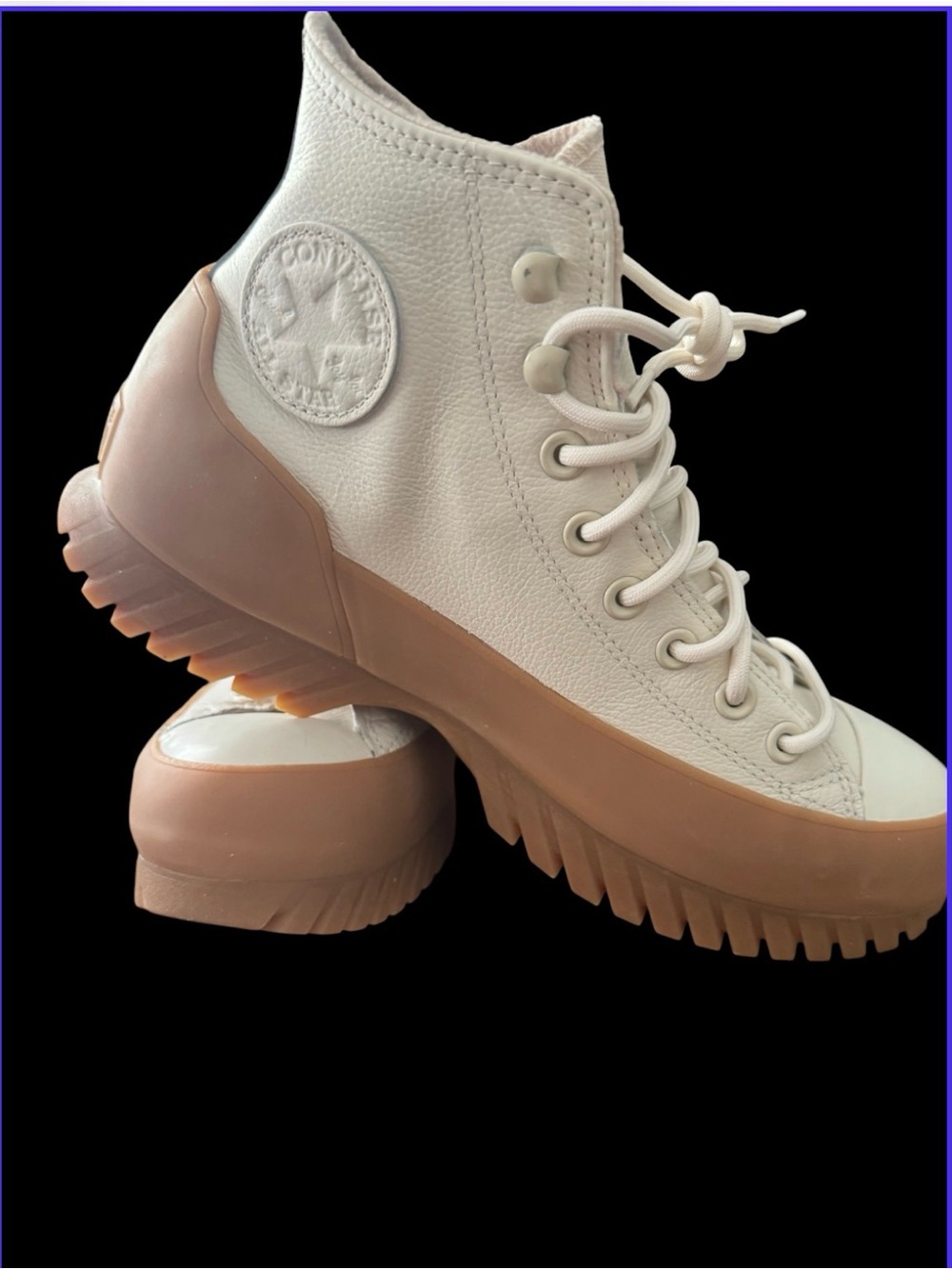 Converse High-Top Sneakers in White and Tan Platform unisex women (9.5) mens(7.5